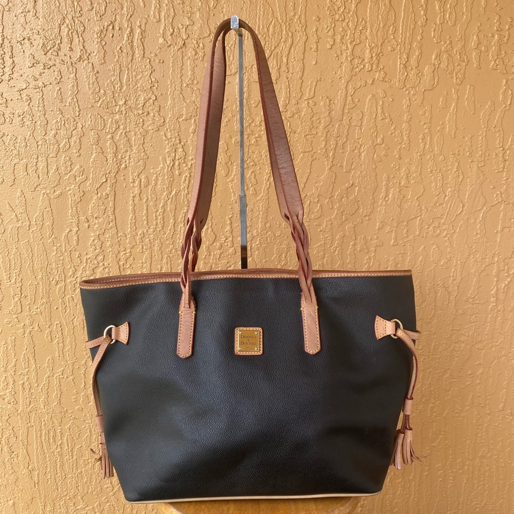 Dooney & Bourke Black Tote with Tan Trim